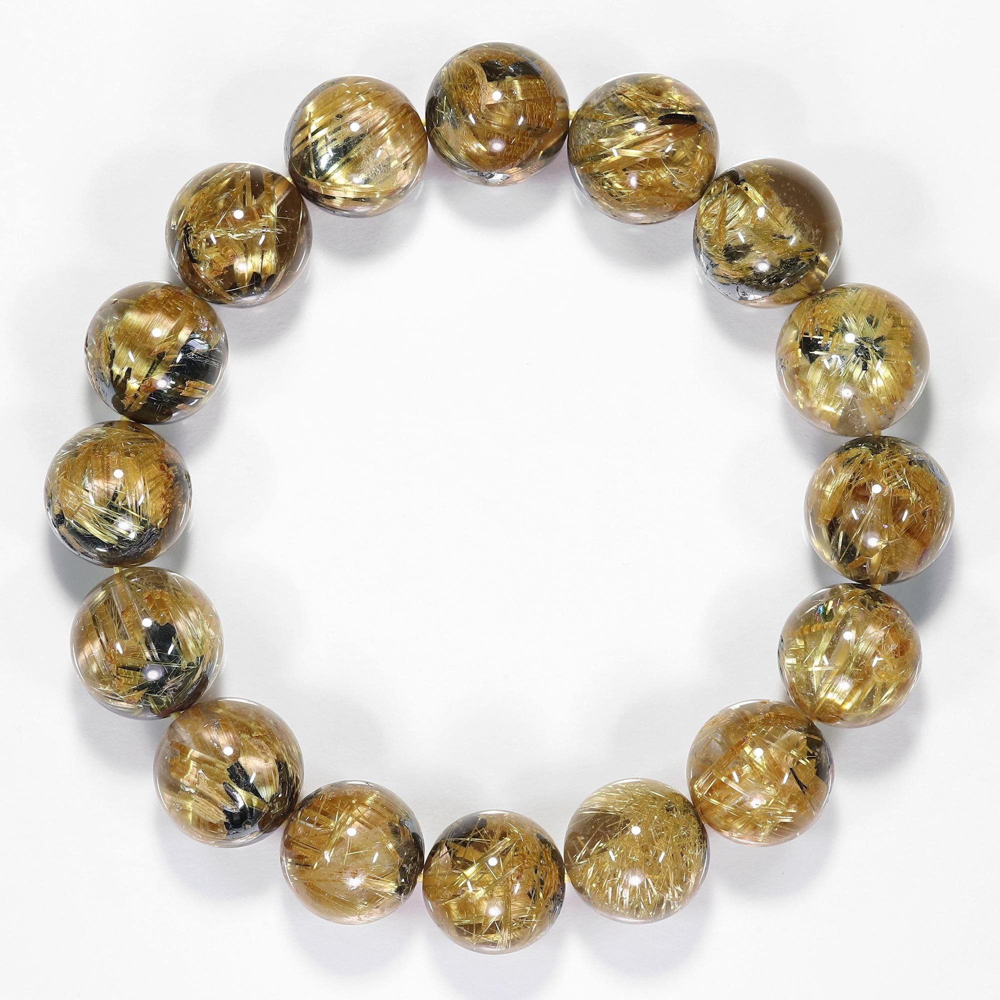 高品質】太陽放射タイチンルチルクォーツ 13mm～13.5mm玉 ブレスレット