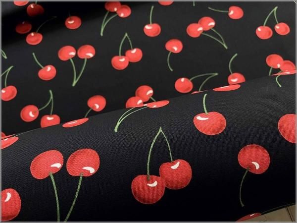 オックス 生地】チェリー柄*さくらんぼ*コットン*black*17D - 生地通販