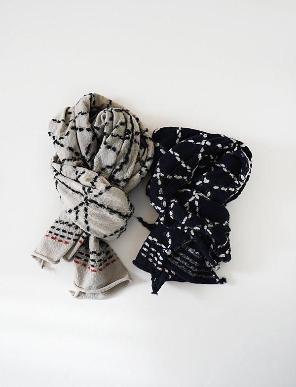 KAPITAL - 縮絨ウール 刺し子HAPPYマフラー - BLUE NEON