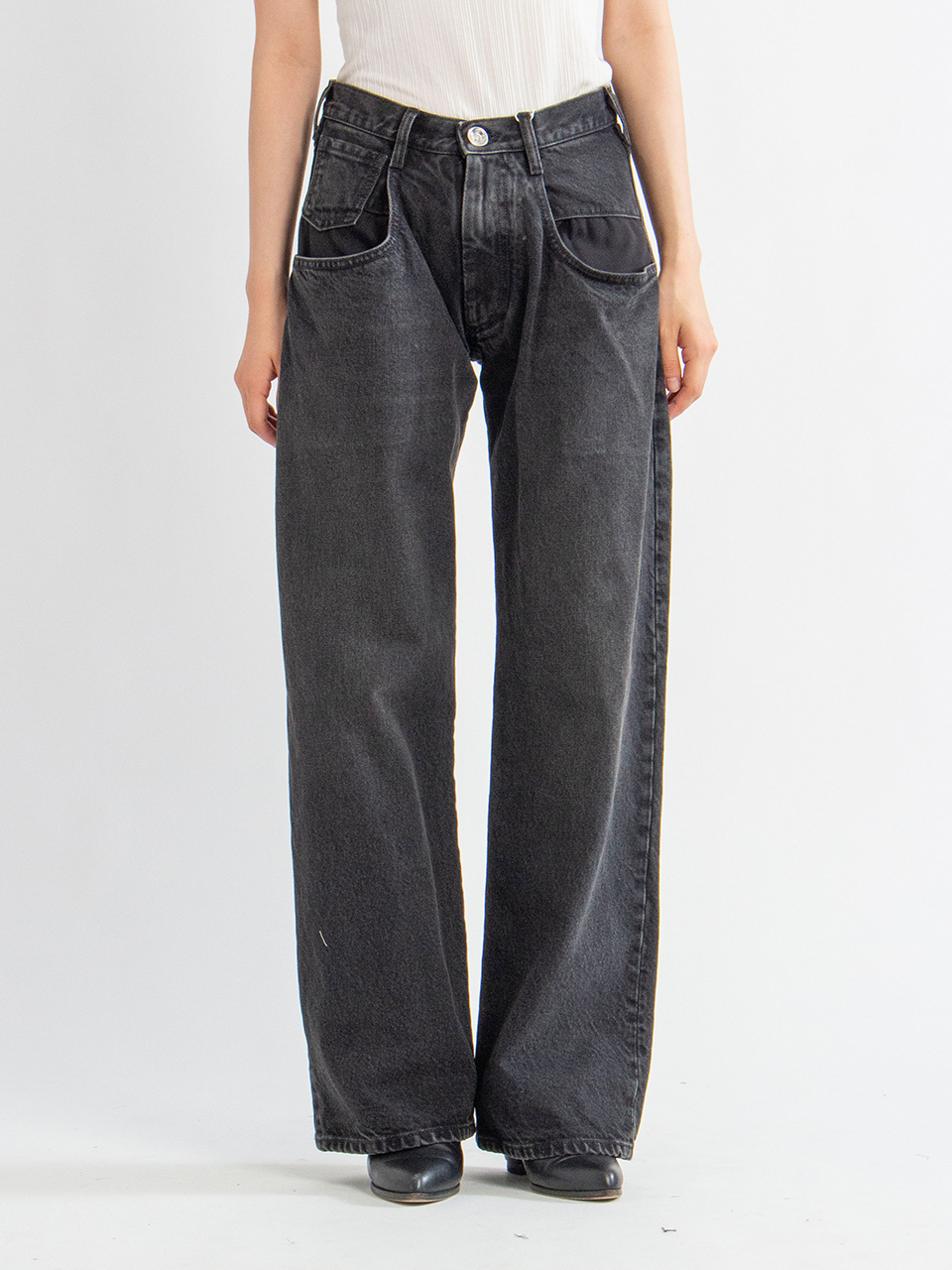 Straight jeans contrast pocket-ストレートジーンズコントラスト