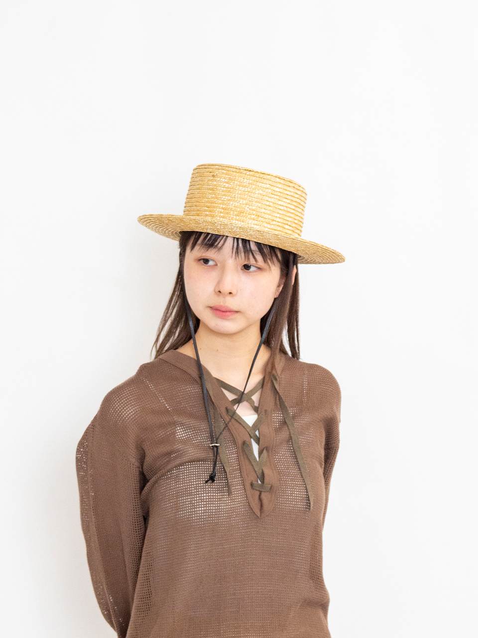 Straw braid boater hat-ストローブレードボーダーハット-KIJIMA