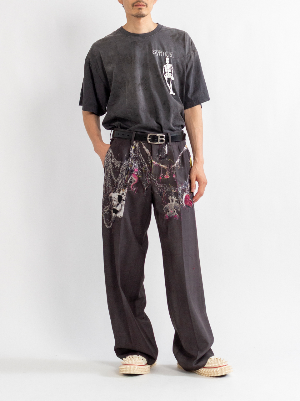 EMBROIDERED CHAIN TAILORED TROUSERS-エンブロイダードチェーン