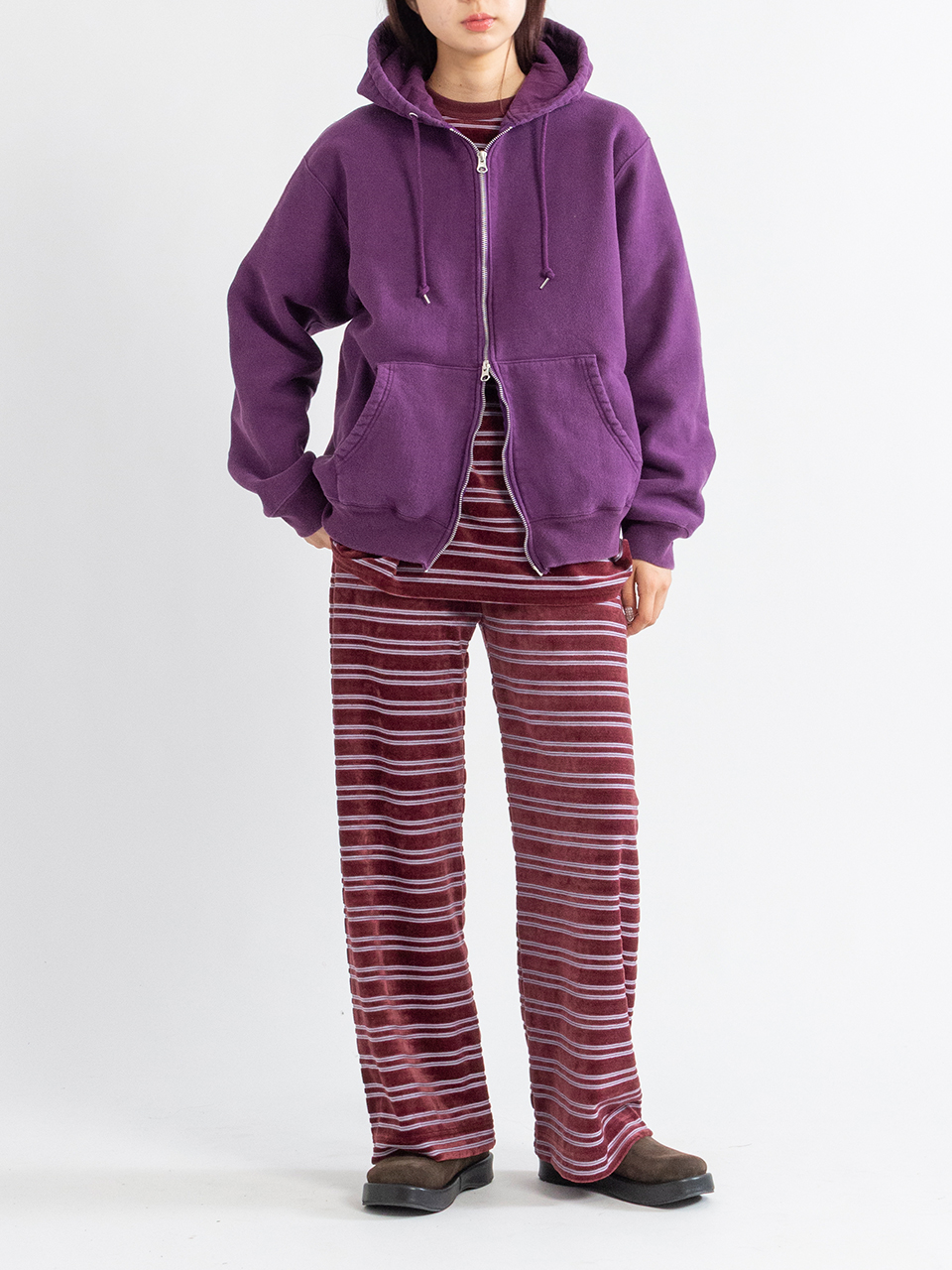 Velvet border wide pants-ベルベットボーダーワイドパンツ-PHEENY