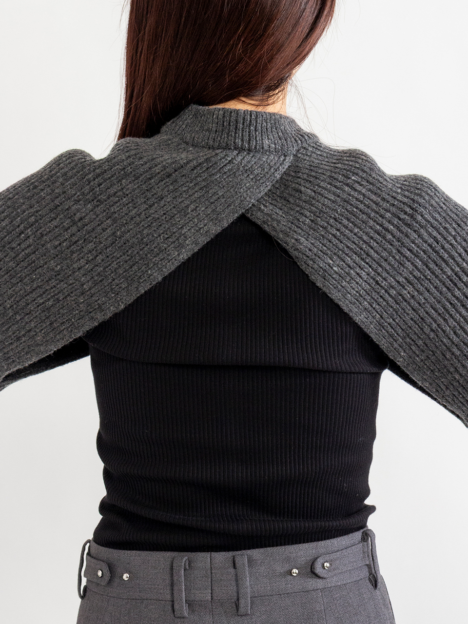 RIBBED KNIT WOOL SHRUG-リブニットウールシュラグ-HYKE（ハイク）通販