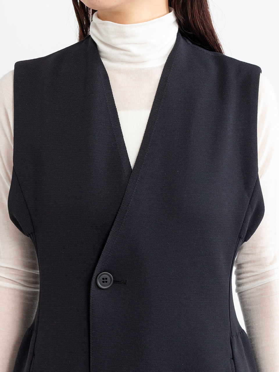 MILAN COLLARLESS LONG VEST-ミランカラーレスロングベスト-CFCL