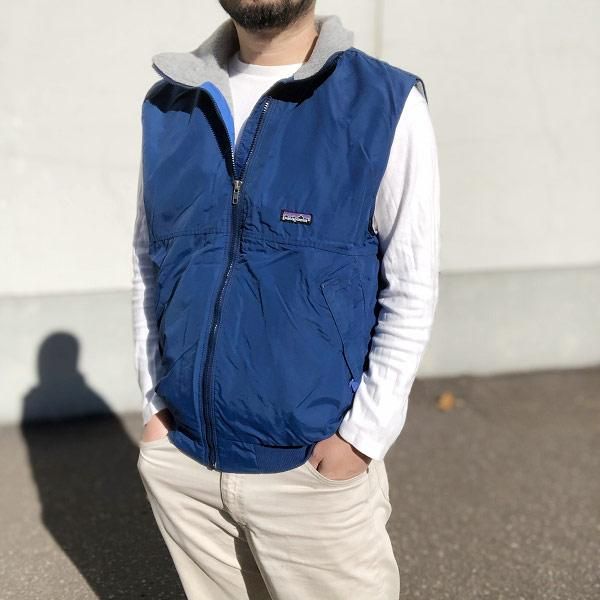 90's/USA製/パタゴニア/裏フリース/ナイロンシェル/ベスト/青紺系【L