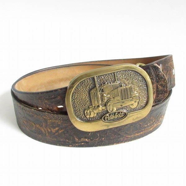 80s USA製 Peterbilt コンボイ バックル レザー カービング ベルト 黒