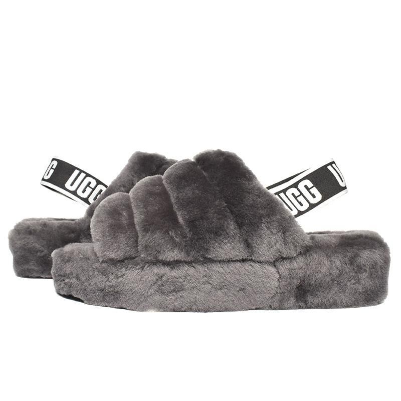UGG W FLUFF YEAH SLIDE GRAY アグ ウィメンズ フラッフ イヤー