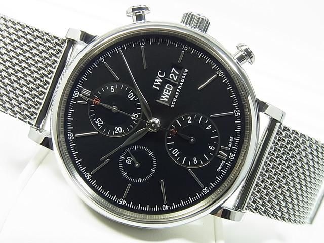 IWC ポートフィノ・クロノグラフ ブラック文字盤 ミラネーゼブレス