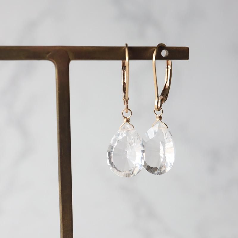 minikin]14kgf/コンケーブカットクリスタルクォーツシンプルピアス