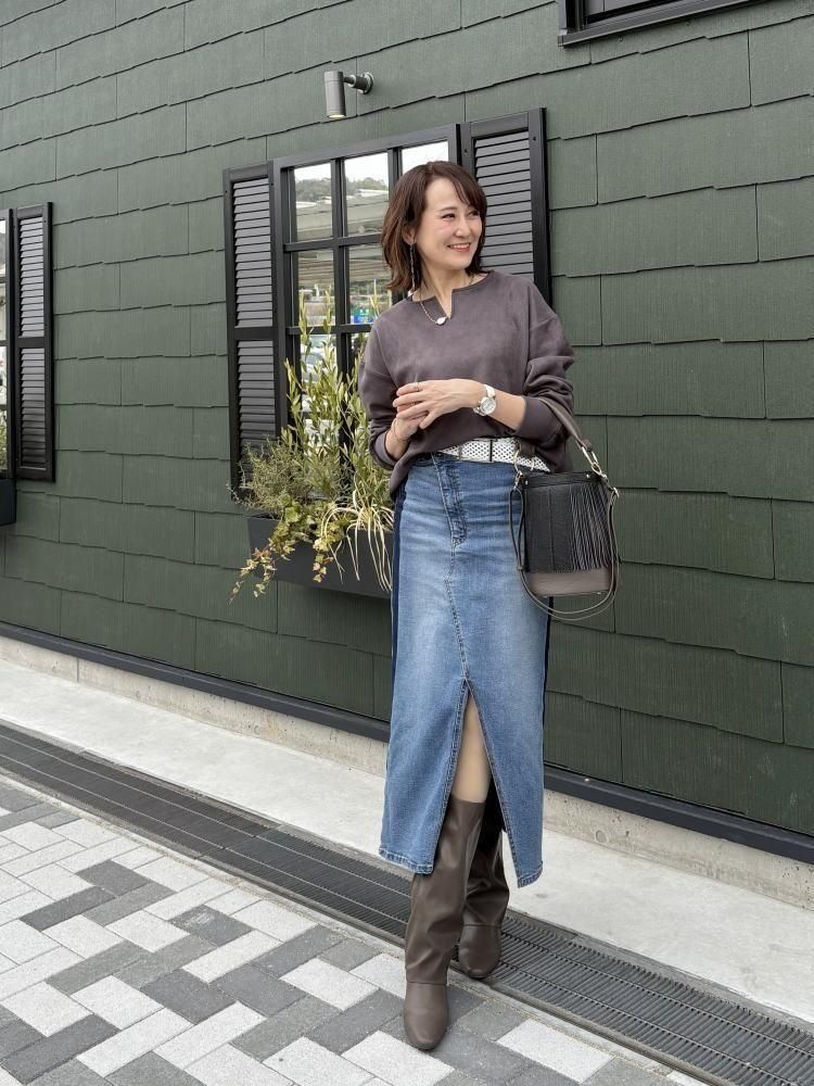 INDIMARK(インディマーク)ツートン配色リメイク風ストレッチデニム