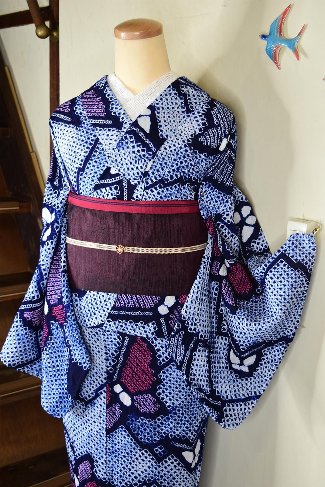 珍しい 有松鳴海絞り 縫い締め 丸紋 反物 【公式通販】