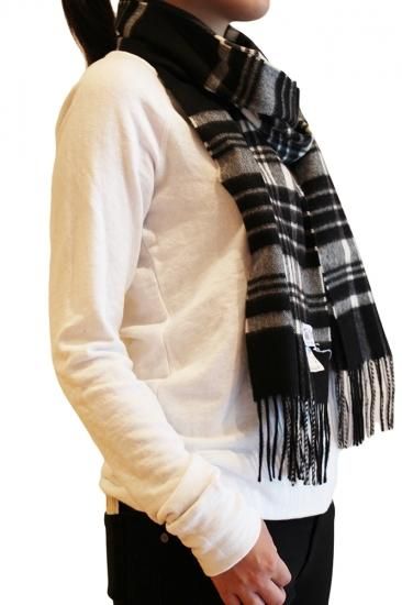 WA000057 中判カシミアストール KU0079 Black&White Stewart JOHNSTONS