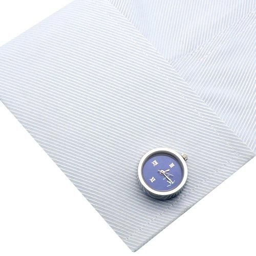 シルバー＆ブルー ラウンド 時計 時計付 カフス - カフスボタン