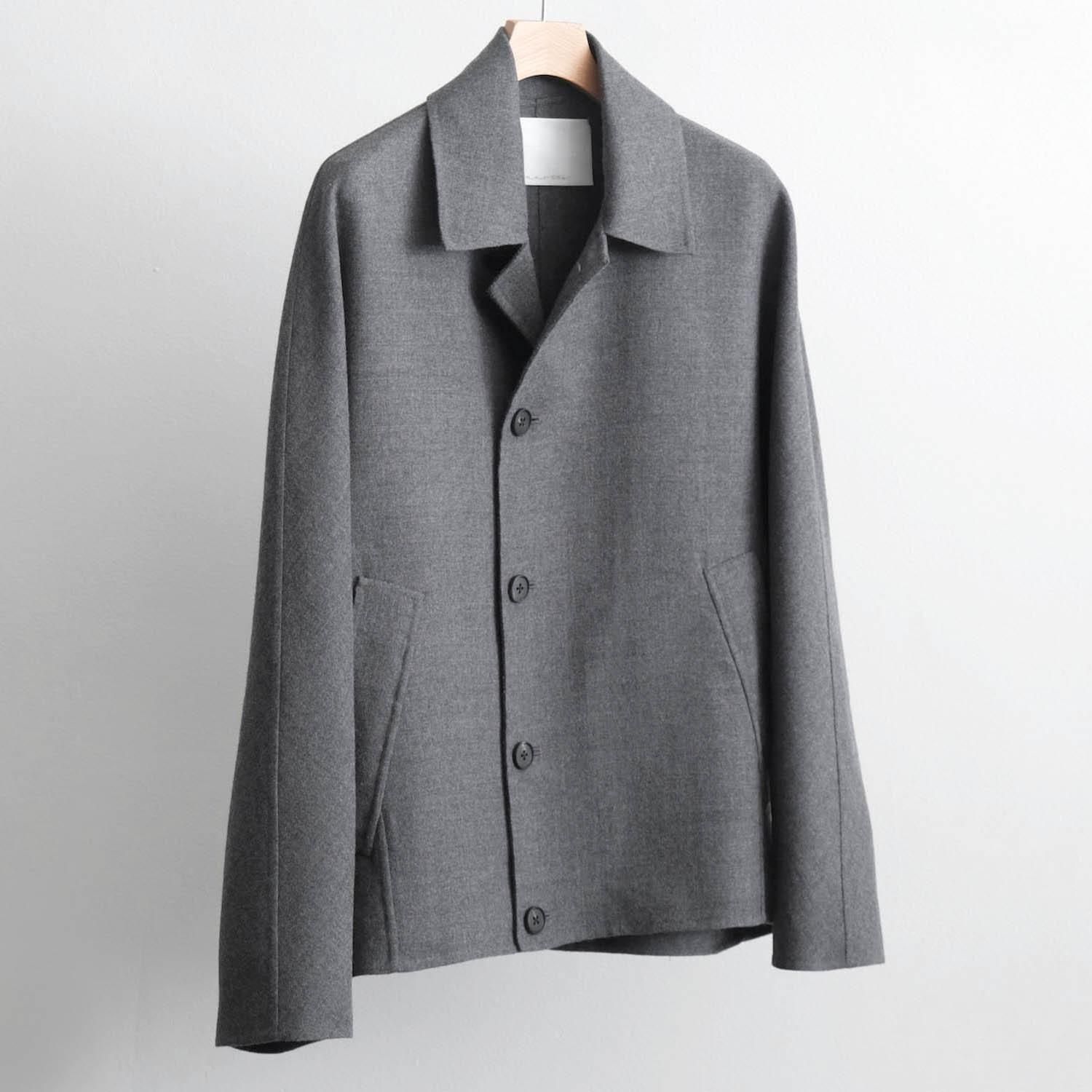 SUPER120S RIVER FLANNEL DRAPING KIMONO BLOUSON [CHARCOAL TOP