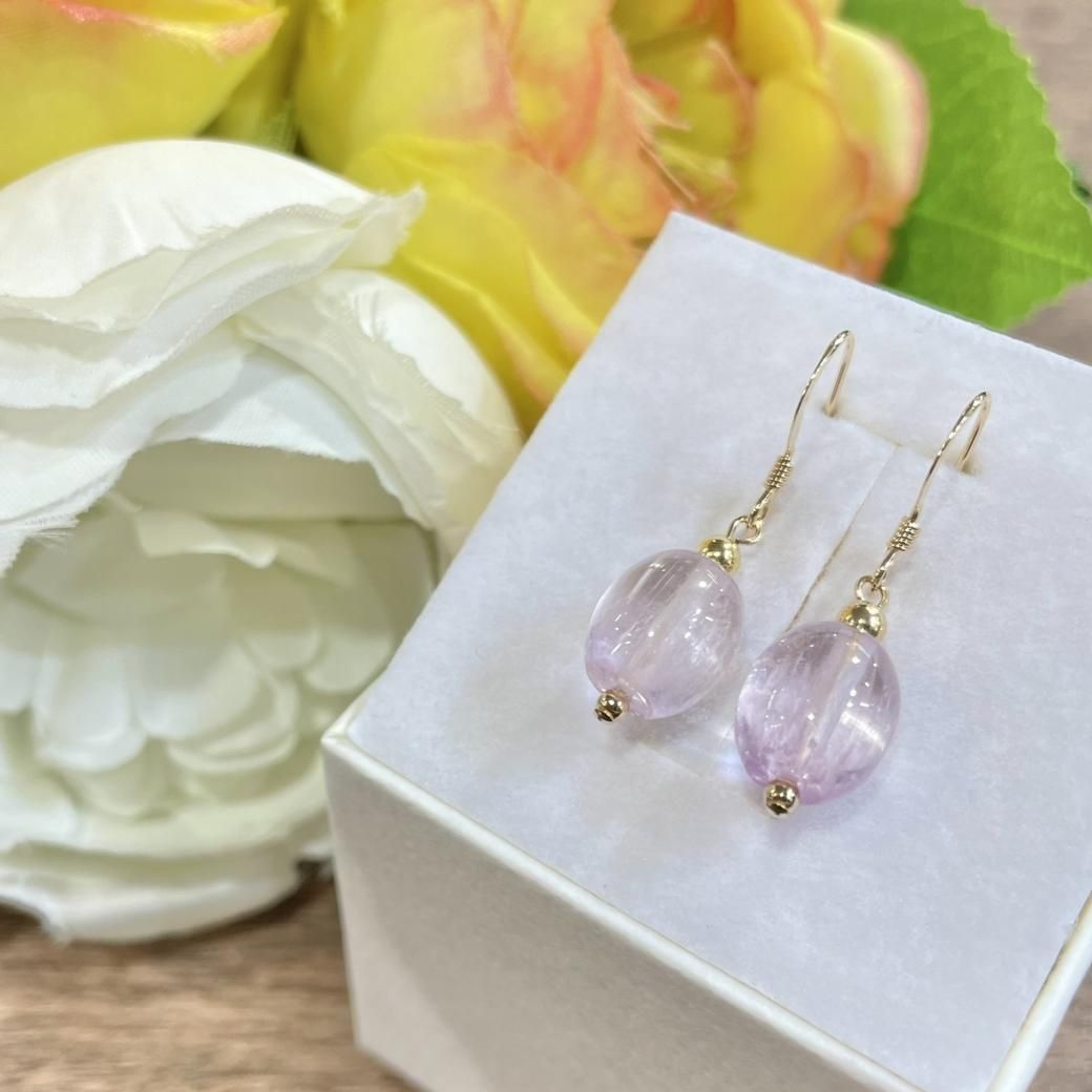 天然石ピアス（クンツァイト 14KGF）#LP372 - プレミアム天然石専門店