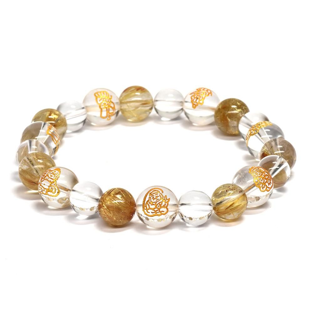 七福神(水晶)×ゴールドルチルクォーツ 彫刻「七福神」ビーズ