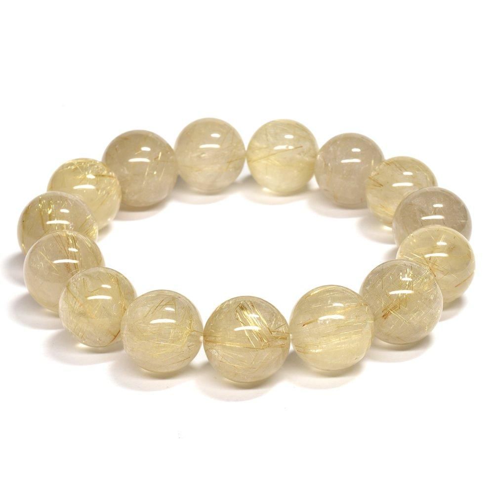 ゴールドルチルクォーツ ブレスレット 14--14.5mm #QF010 - プレミアム