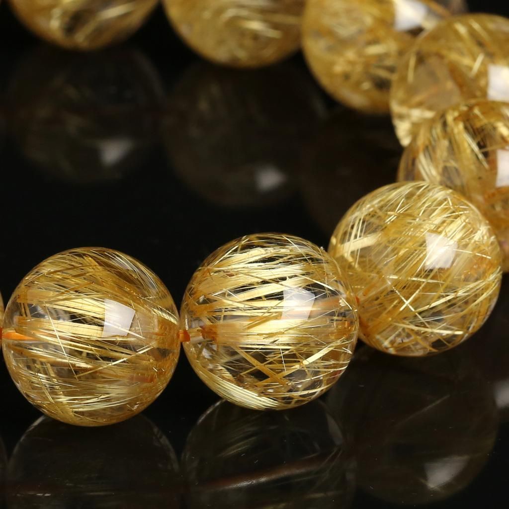 ゴールドタイチンルチルクォーツ ブレスレット 13.5mm玉 #1002