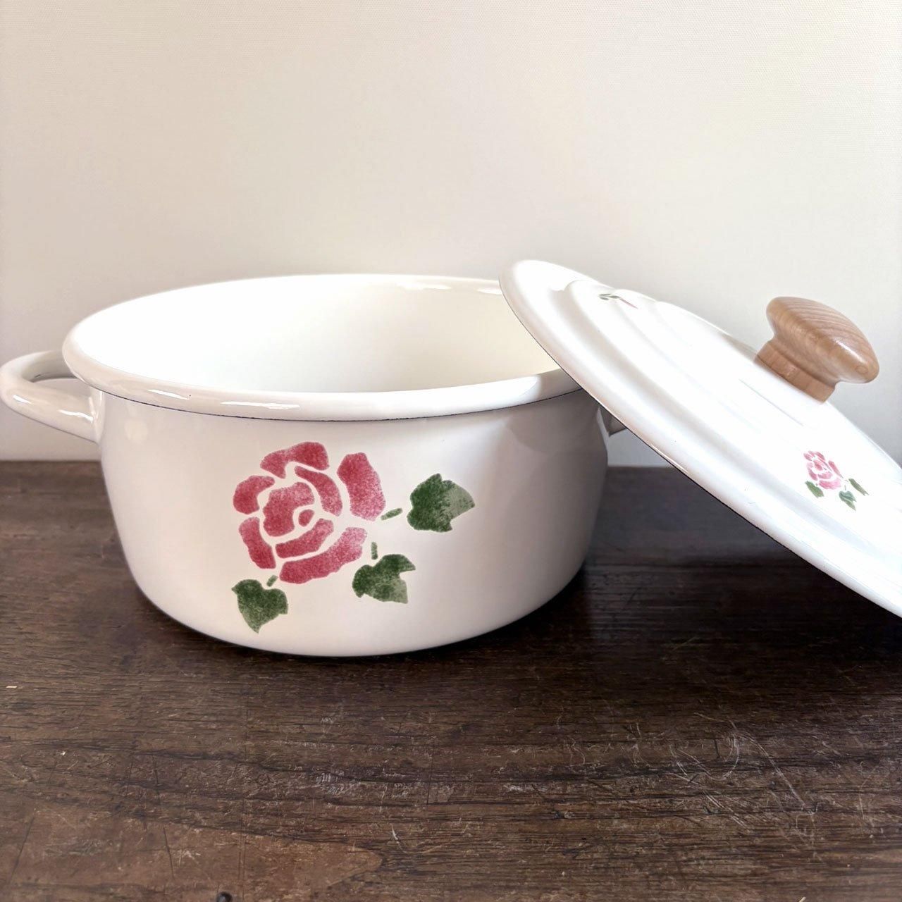 Many（マニー） ポワット・ブランシュ ローズ ホーロー 両手鍋 | 限定
