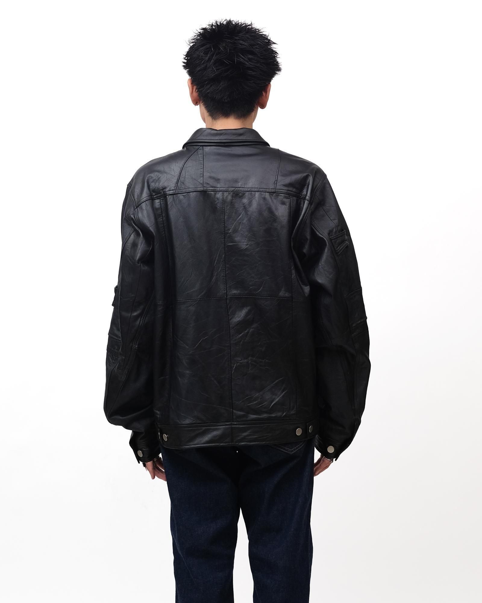 OLD PARK ZIP UP WORK JACKET #LEATHER BLACK size:XL type:E [OP-516