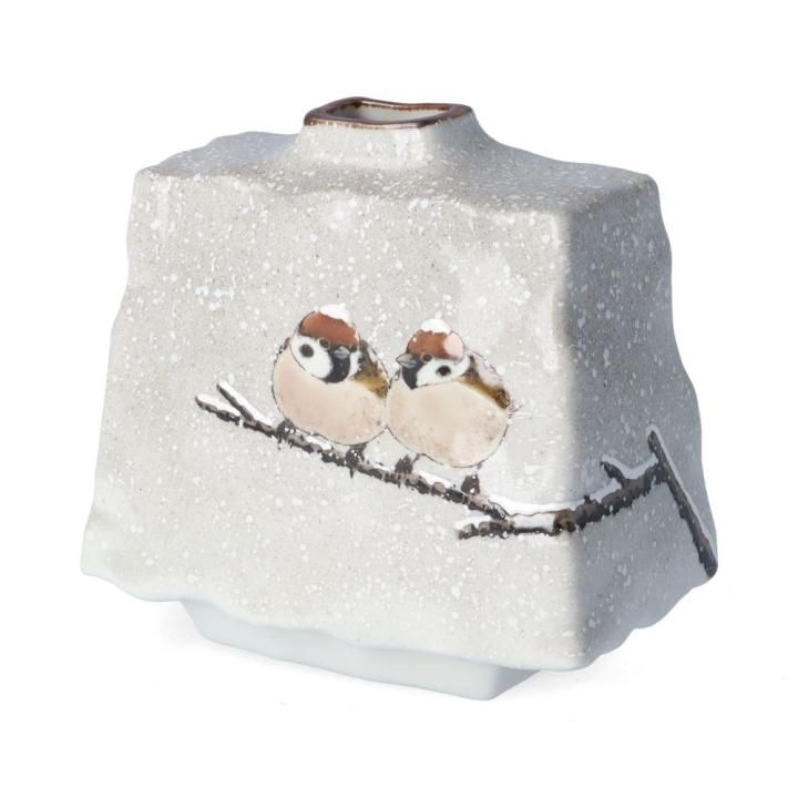 扁壷（台形型）雪二雀図/中村陶志人