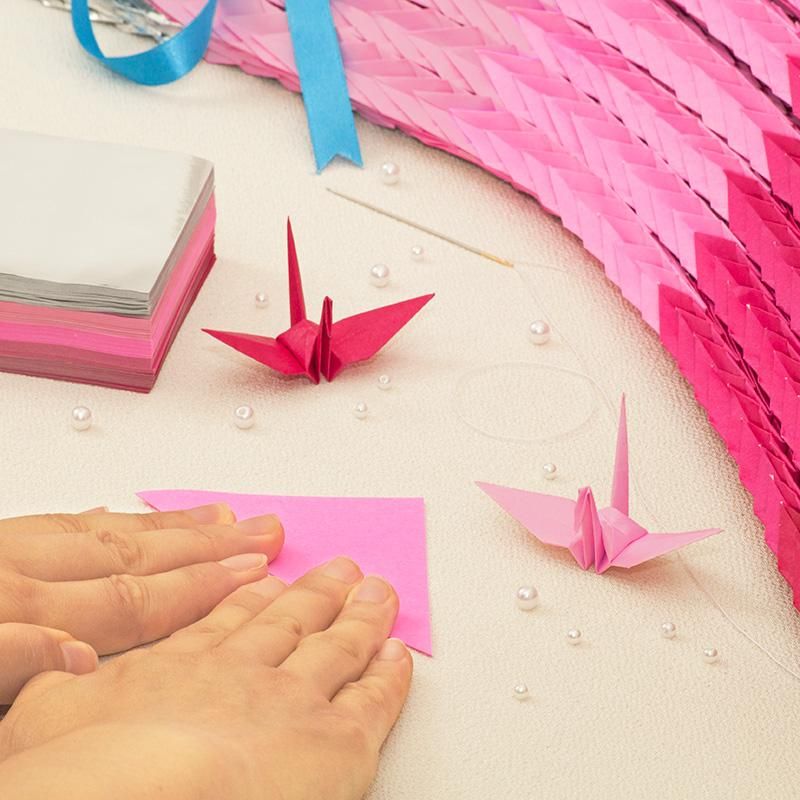 千羽鶴キットMサイズ（7.5cm角おりがみ） ピンク5色 - 千羽鶴のお店