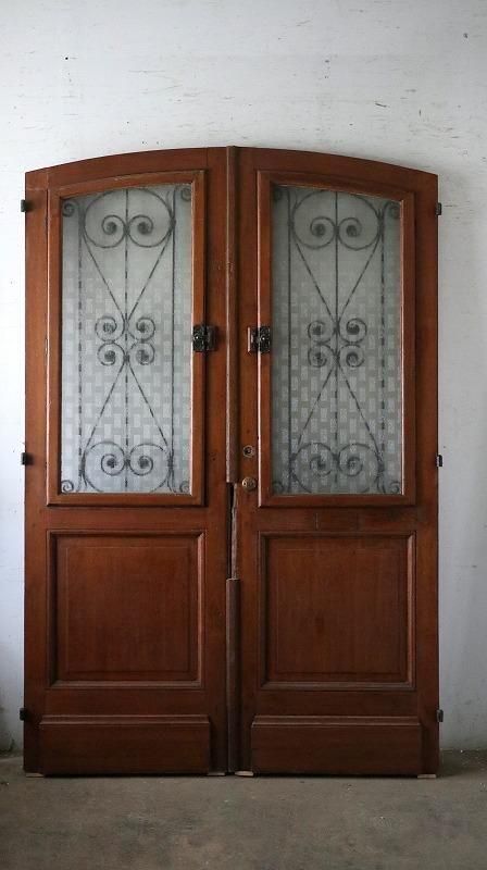 フランスアンティーク アーチ観音開き アイアン飾り ガラスドア