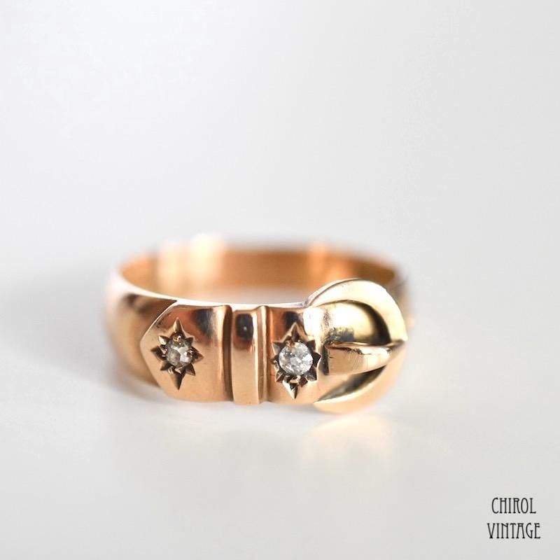 アンティーク 9Kゴールド ダイアモンドバックルリング - CHIROL