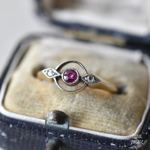 アンティーク アールデコ 18Kゴールド ルビーxダイアモンドリング