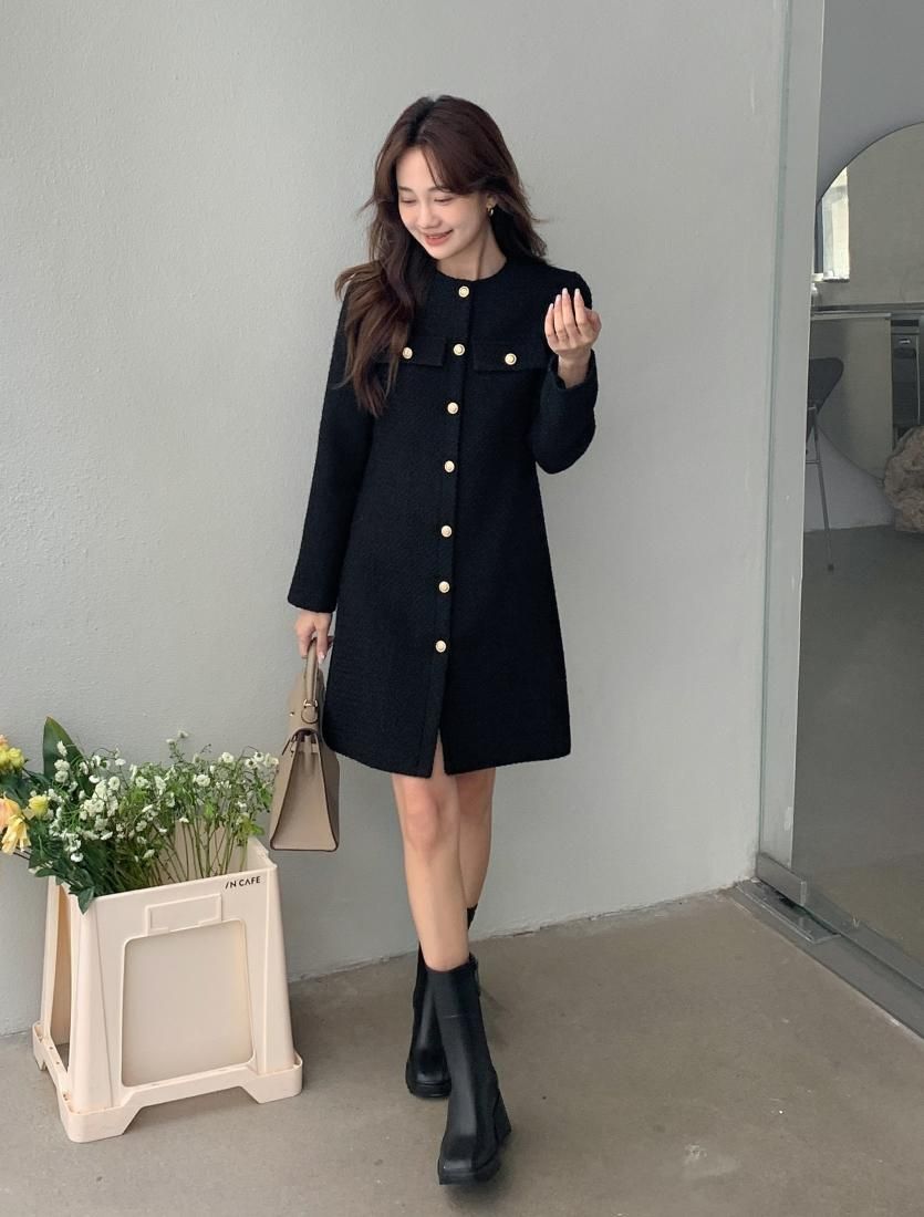 TWEED NO COLLAR JACKET DRESS - BIRTHDAY BASH