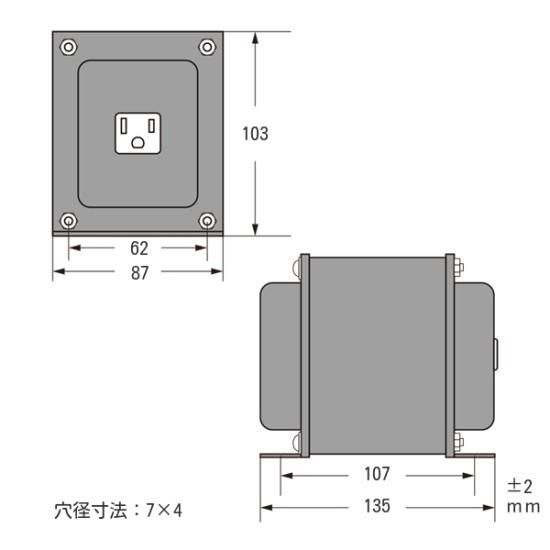 100V⇒110V~120V1.5KVA 単相単巻トランス(コンセント3P→3P) [SU-15EE