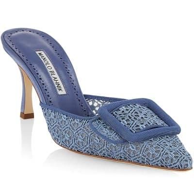 F862 23cm 36 マノロブラニク ビーズ レース ミュール レディース