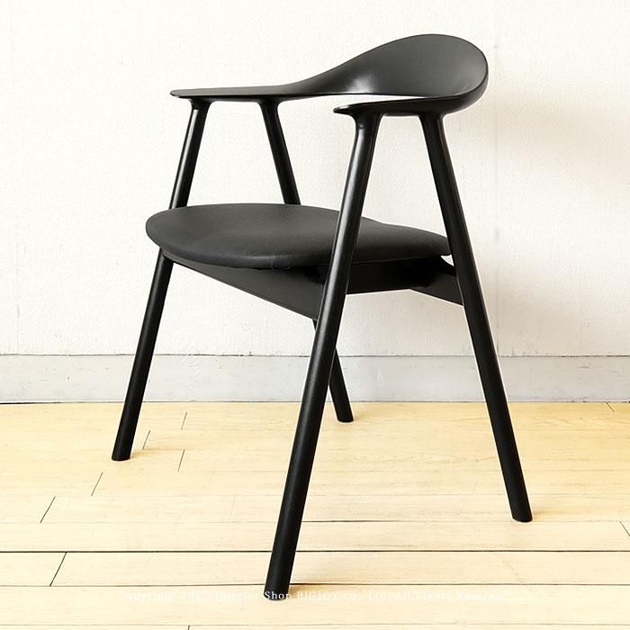 ダイニングチェア アームチェア ラバー材 ブラック色 PVCレザー張り