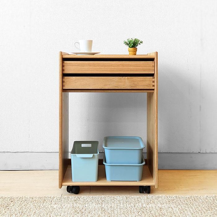 日進木工/WOK-1728-O トレーワゴン キャスターワゴン 2段引き出し 収納