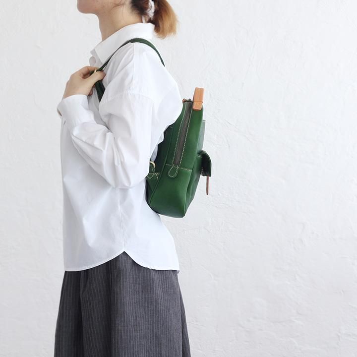 本牛革レザーバックパック（リュック） グリーン | アジアの手仕事