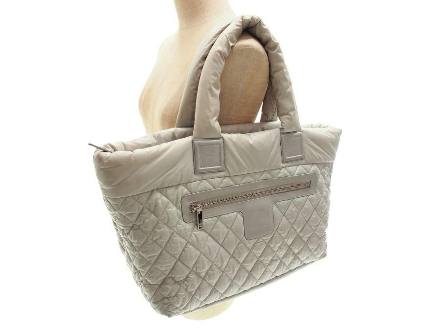 シャネル ココ コクーン MM トートバッグ COCO COCOON カーキグレー S