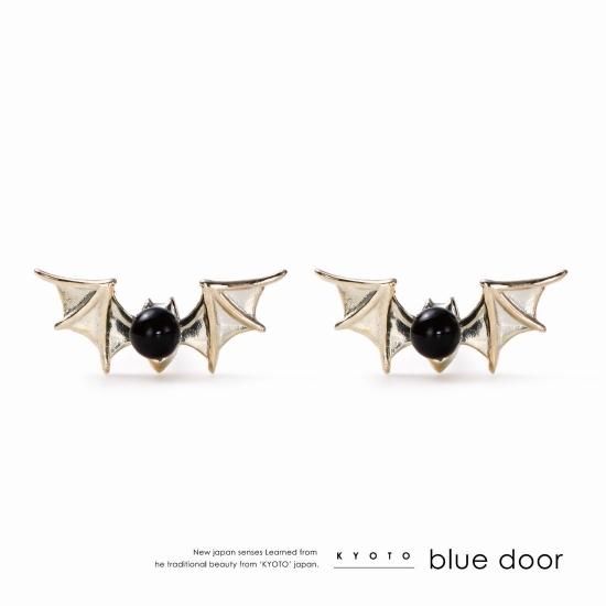 こうもり'のピアス【K10,ゴールド,オニキス,ハロウィン】