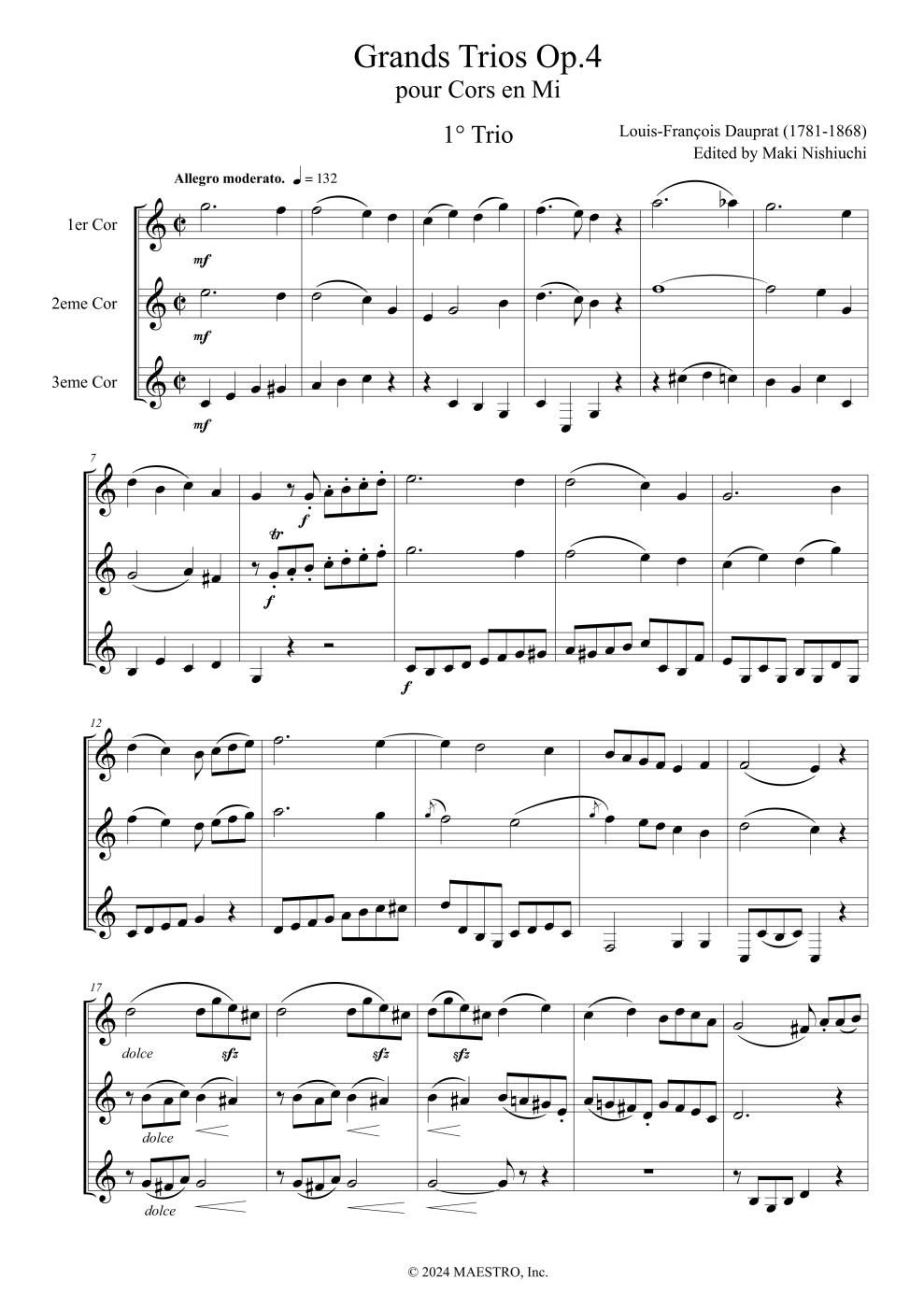 ホルン3重奏］Grands Trios pour Cor en Mi Op.4 大3重奏曲 ～ ホ調