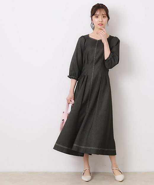 大人可愛い・美シルエット】デニムライク袖リボンワンピース