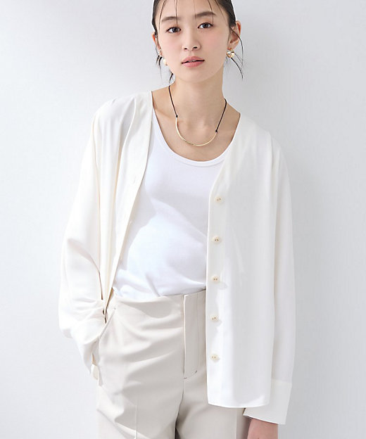 洗える／UVケア／マットサテン】Vネックドルマンスリーブブラウス