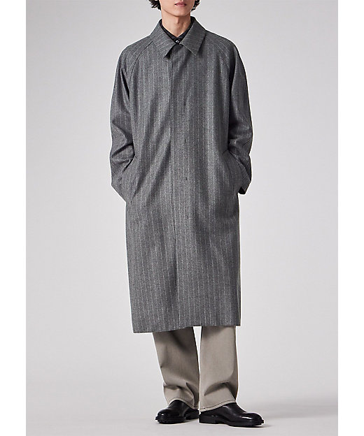 チョークストライプ ロングステンカラーコート