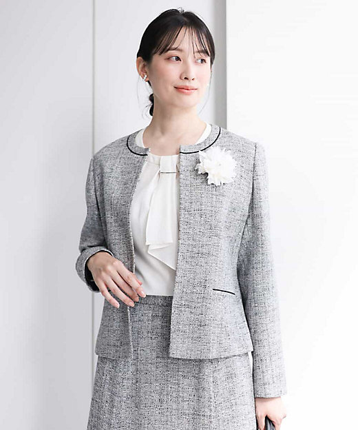 ノーカラーラメツイードジャケット／セットアップ対応／洗える | MK