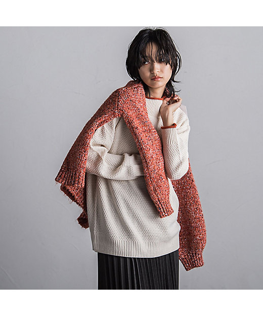 WEB限定】鹿の子編み配色ニットプルオーバー≪洗濯機で洗える