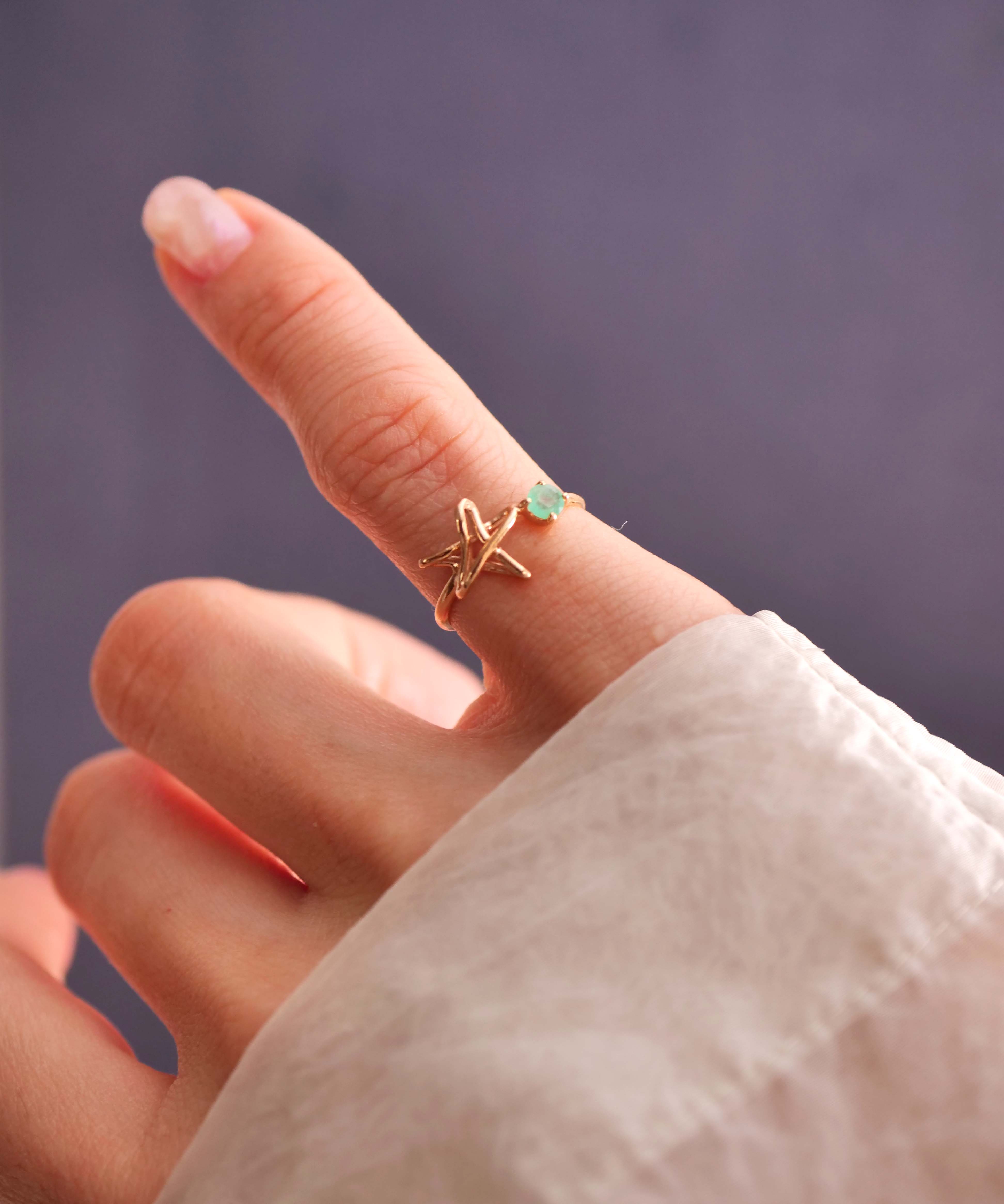 5月誕生石】K10ラクガキスターピンキーリング エメラルド