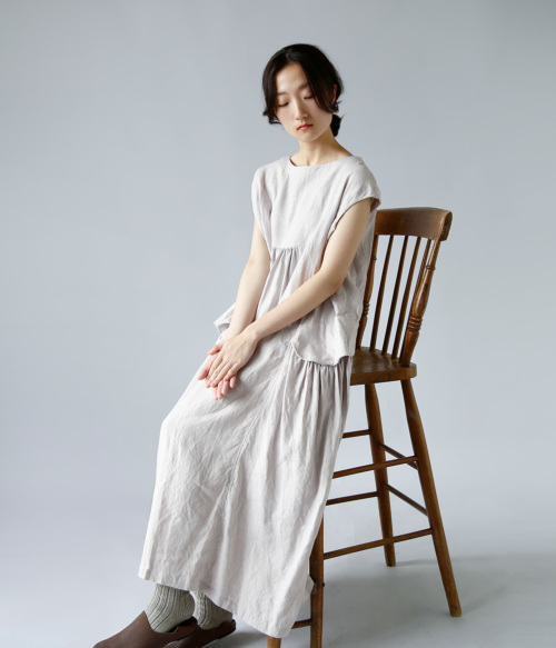 suro スロ リネン フラップ ポケット 切替 ドレス 240201-02-03