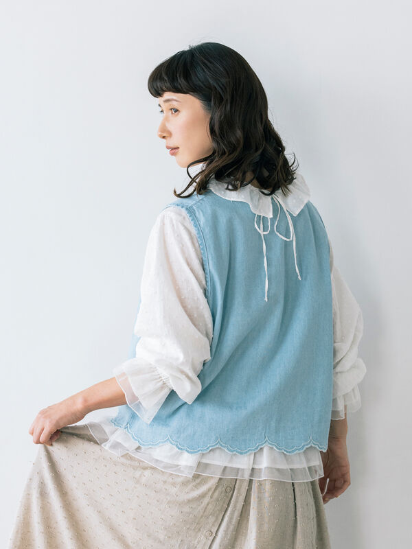 セール】 【kazumi×Samansa Mos2】刺繍入リボンベスト（ベージュ