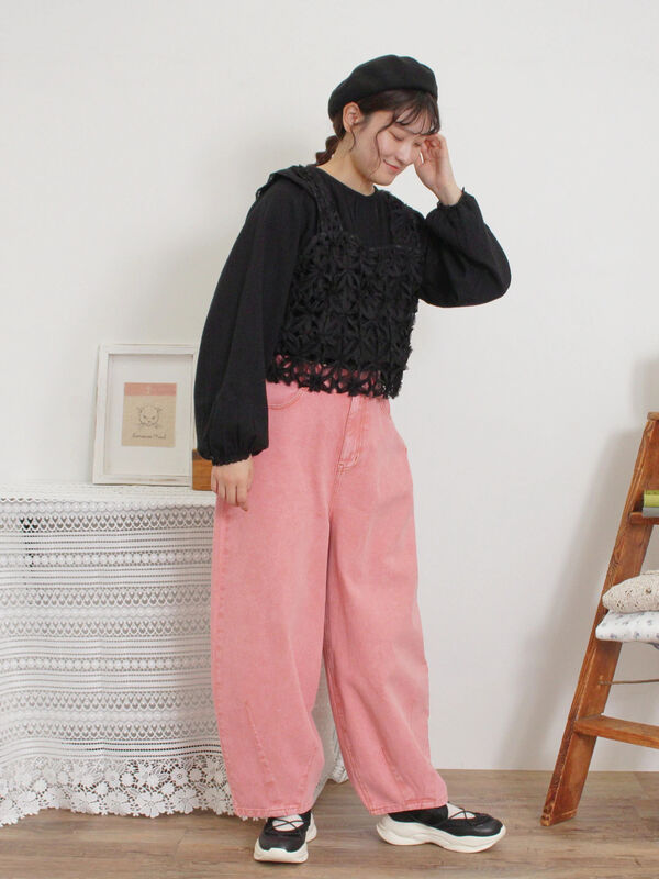 セール】 【M/Lサイズ】コクーンデニムパンツ（ピンク/イエロー/ブルー