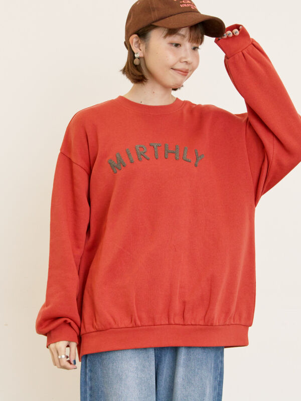 セール】 飛び裏毛ざっくり刺繍ロゴスウェット（レッド/ブラウン