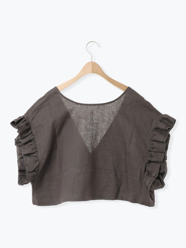 立川店/EC限定】リネンダブルフリル2WAYベスト（チャコールグレー